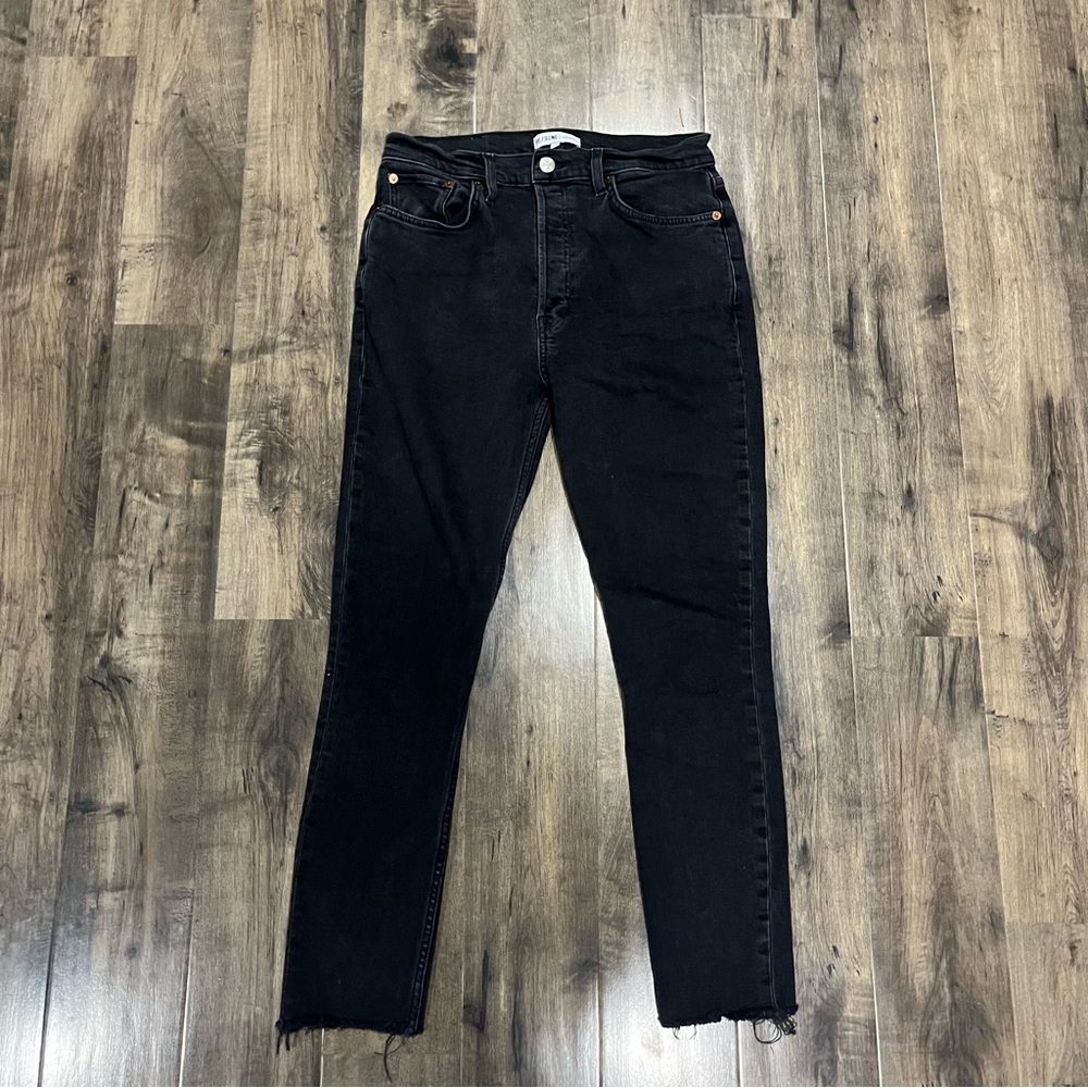 RE/DONE Originals Jeans Black Denim High Rise Button Pockets Size 30 Raw Hem